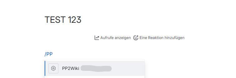 Screenshot: Confluence page in edit mode showing where to add PP2Wiki macro